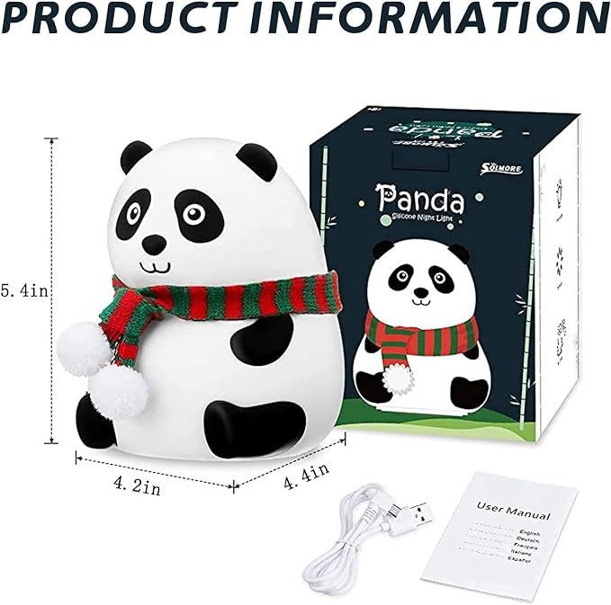 Cute Panda Night Light for Kids, 7-Color Changing Lamp
