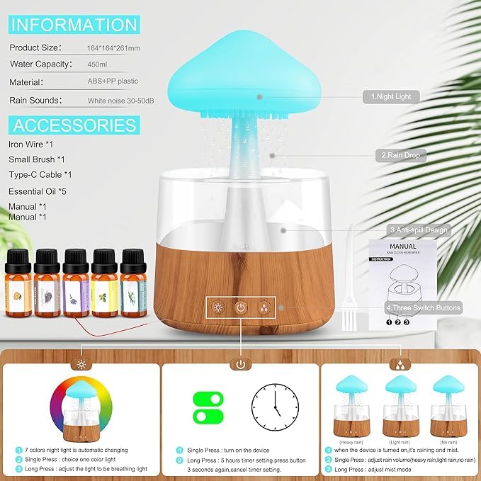 Rain Cloud Humidifier With LED