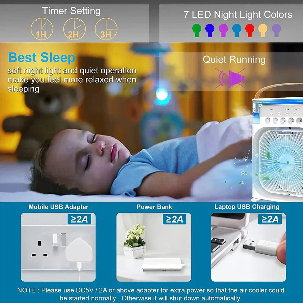Portable Air Cooler Fan with RGB Lights