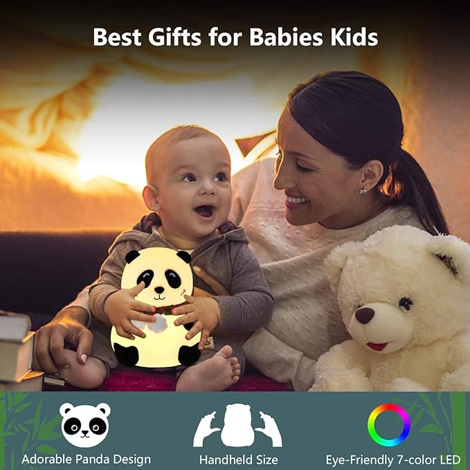 Cute Panda Night Light for Kids, 7-Color Changing Lamp