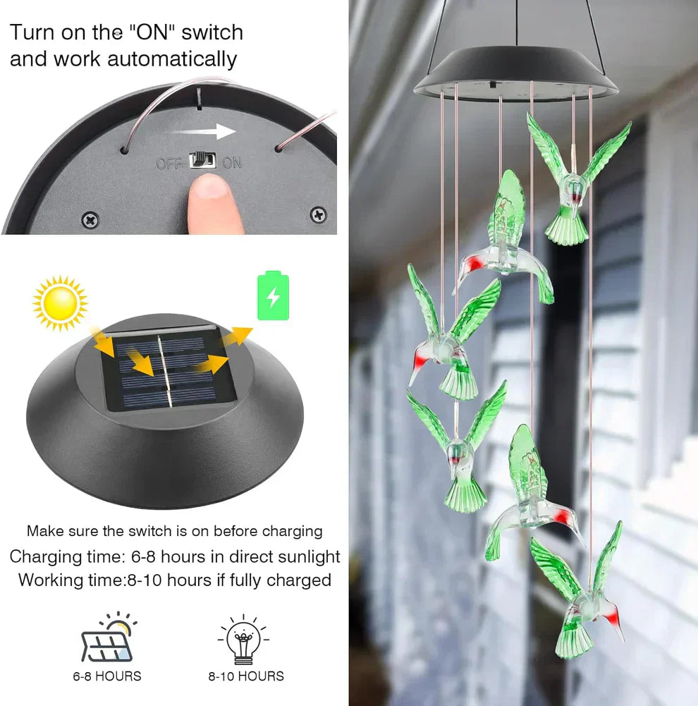 Solar Hanging Hummingbirds Chime