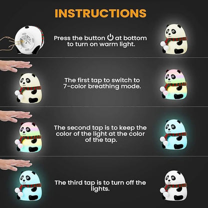 Cute Panda Night Light for Kids, 7-Color Changing Lamp